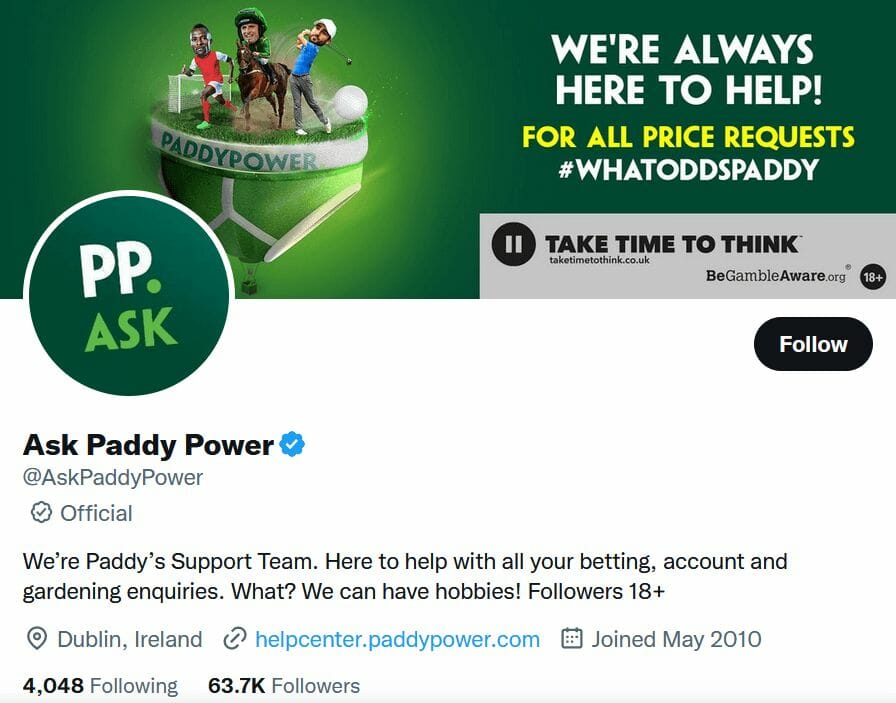 Paddy Power Twitter Screenshot