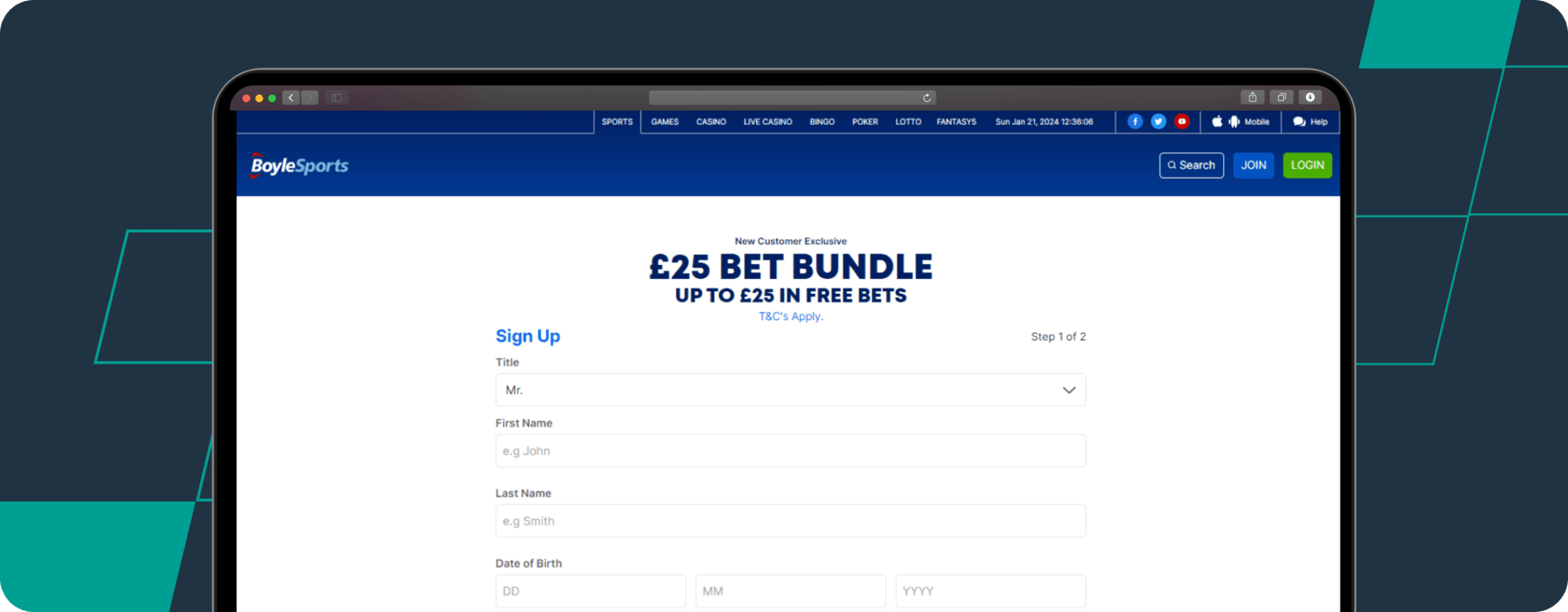 boylesports registration screenshot