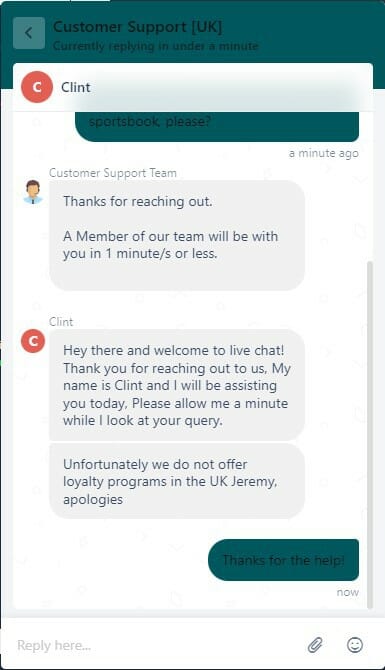 LuckLand VIP live chat screenshot