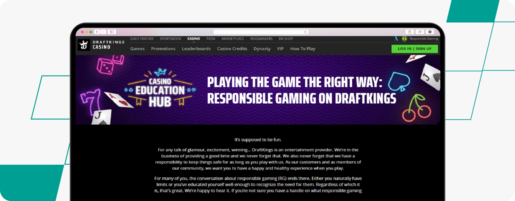 draftkings responsible gaming screenshot