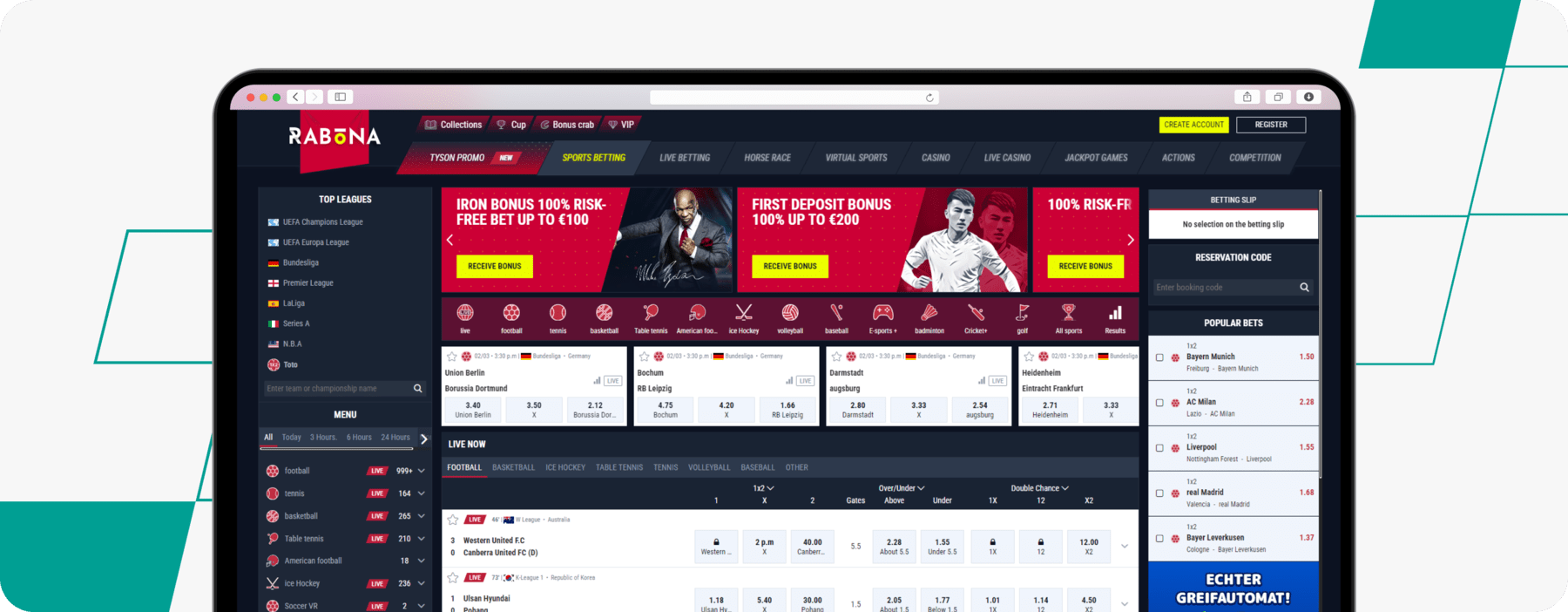 Screenshot of Rabona Live Betting Page