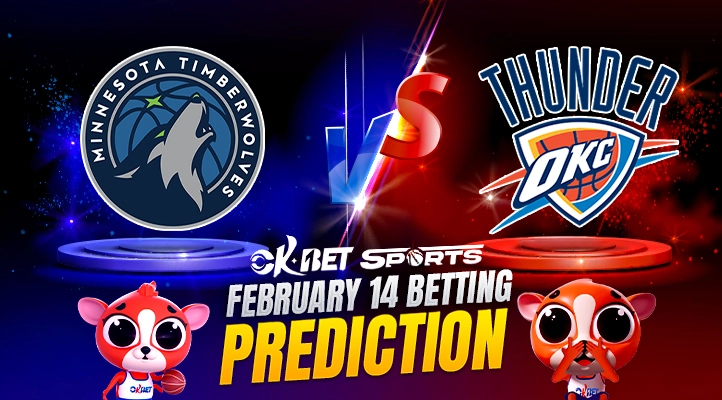 timberwolves vs thunder on feb 14 2025 a logo of 2 nba teams